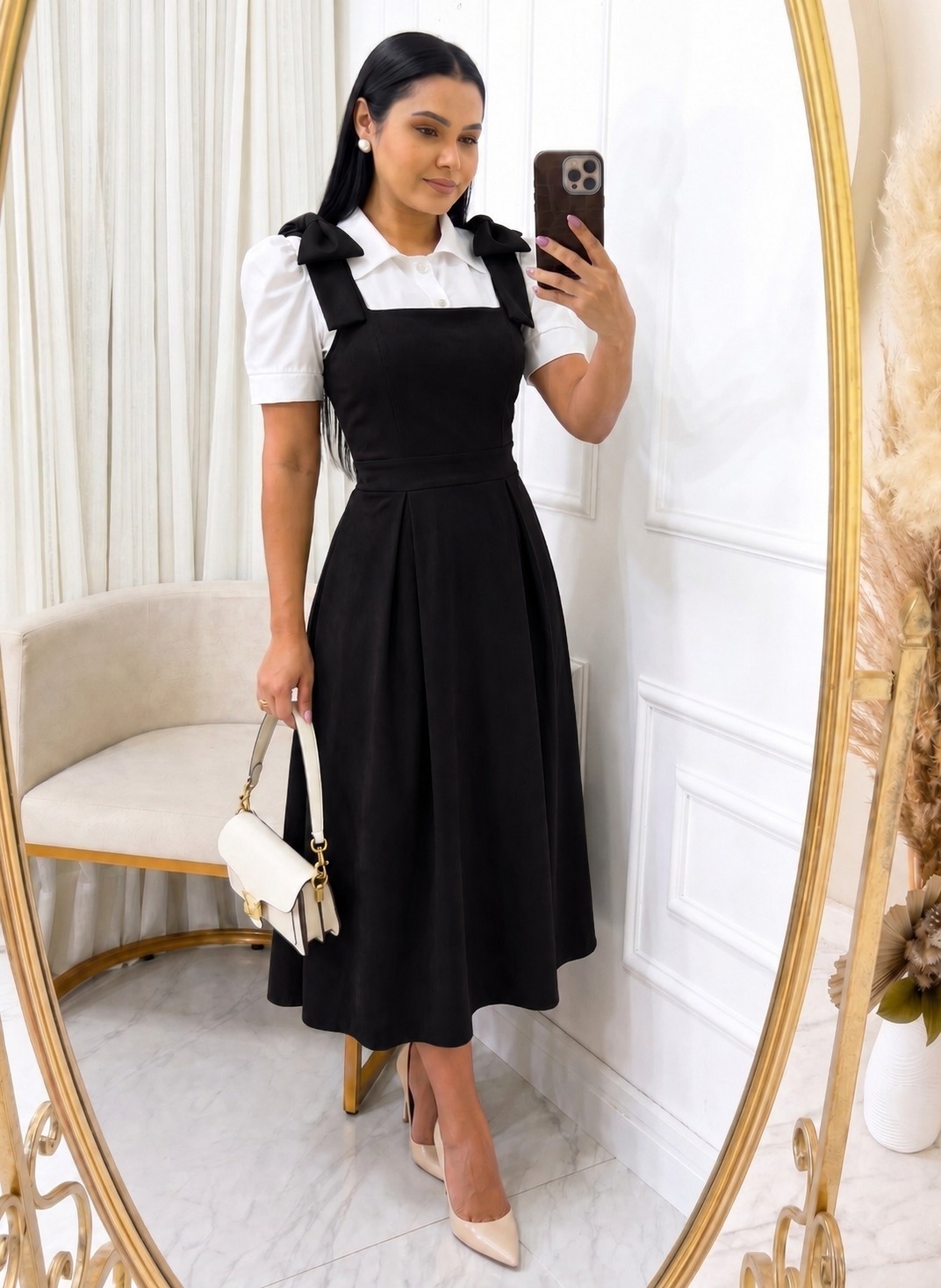 Vestido Alfaiataria com laço Max midi-Blusa Vendida Separadamente Preto