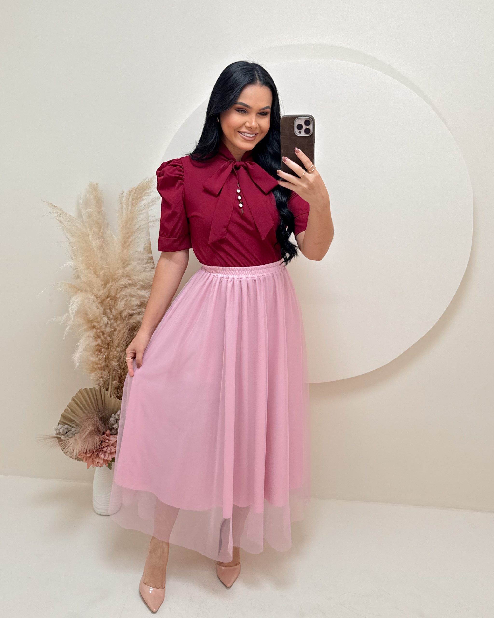Blusa Tecido Crepe Seda Marsala - 2