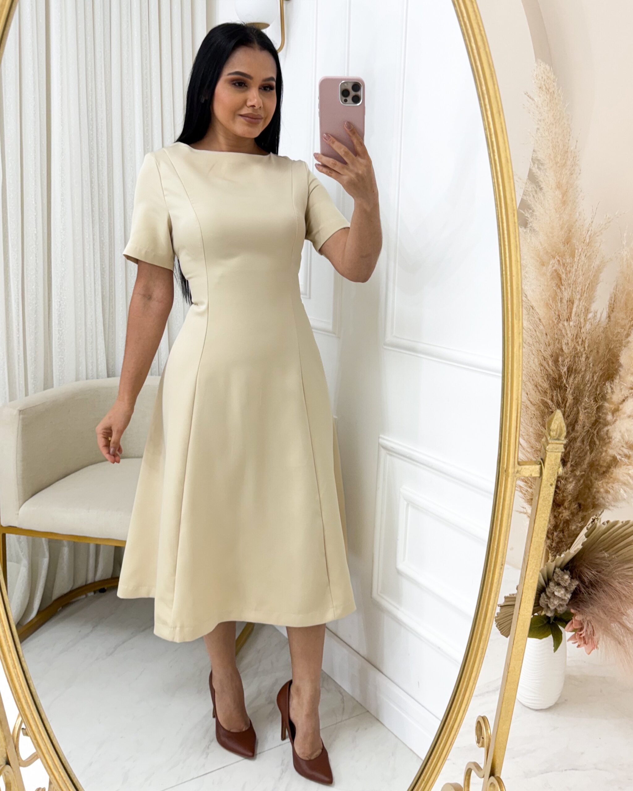 Vestido em Alfaiataria com manga Bege