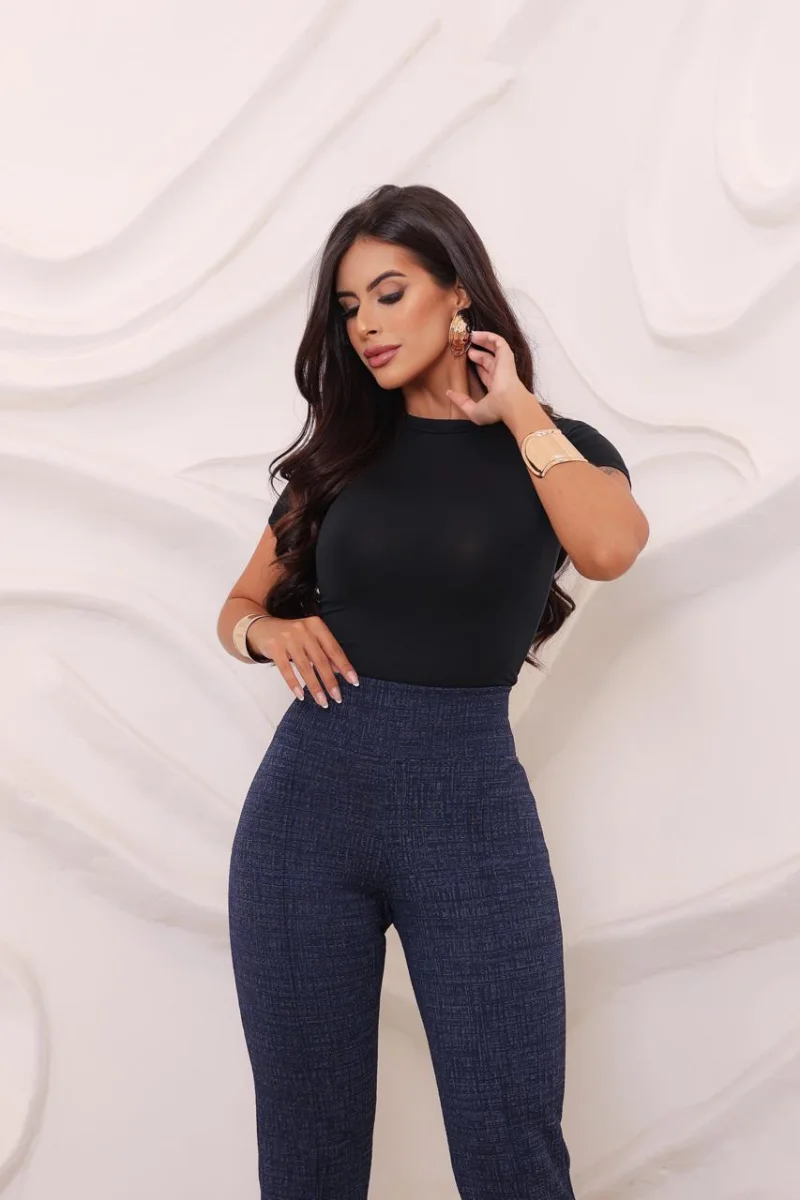 Flare jackar linho com bolso atrás – Azul mescla - 3