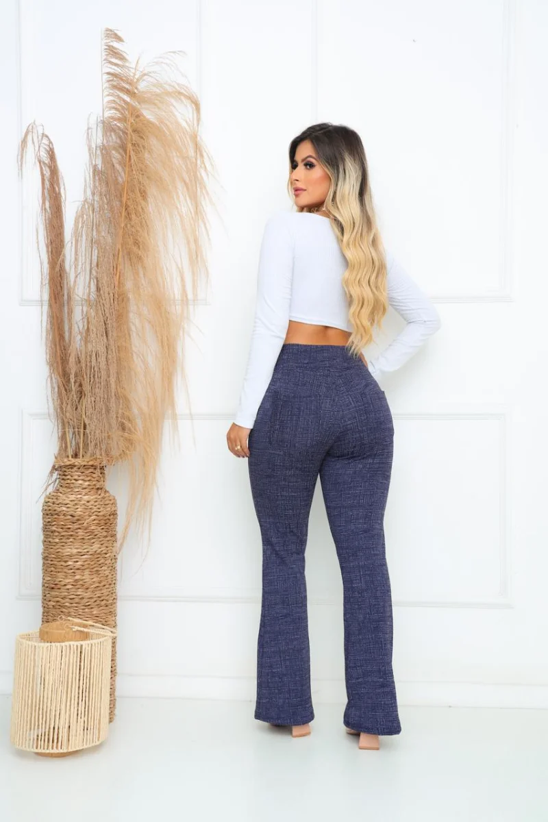 Calça Flare Jackar Linho Cor Azul Mescla - 2