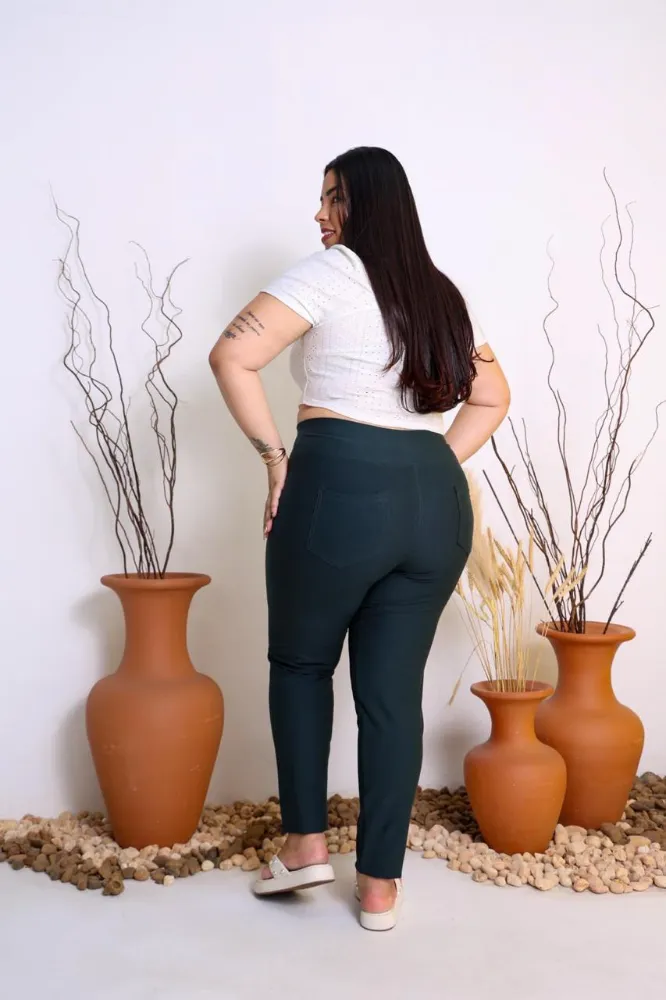 Calça Legging Jeans Malha Cotton Verde Musgo Plus Size feminina - 4