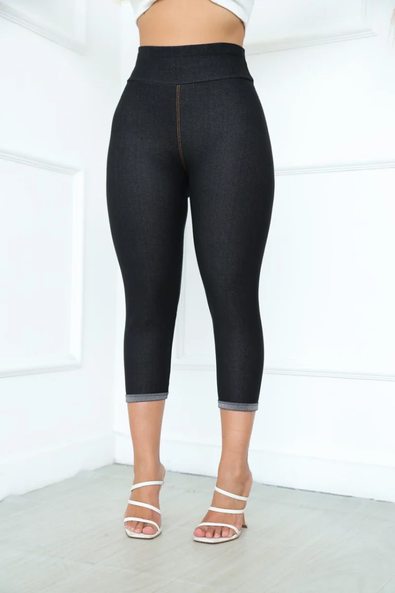 Capri jeans Preto malha Cotton feminina com todo o conforto e cheia de charme - 4