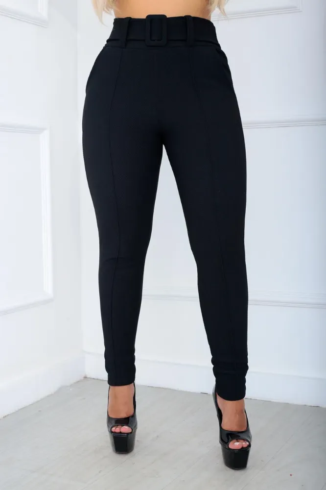 Calça leggings social Cor Preta tecido pop com cinto fixo e com elástano cintura alta - 2