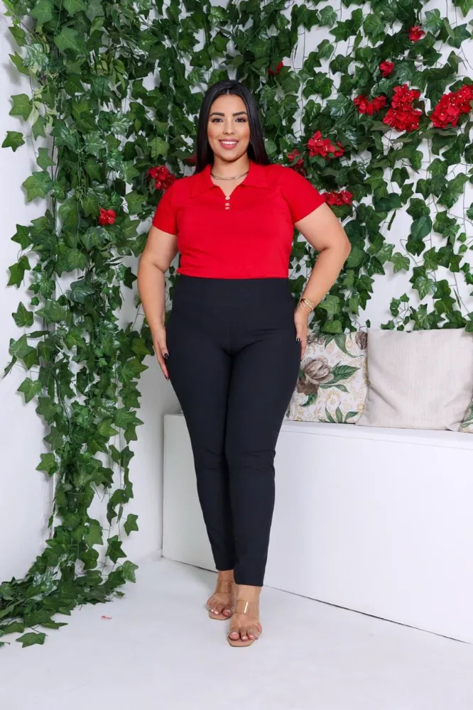 Calça Legging Jeans Malha Cotton Preto liso Plus Size feminina