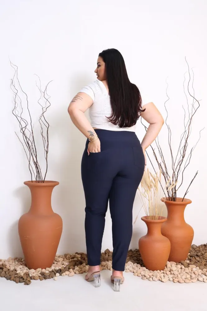 Calça Legging Jeans Malha Cotton Azul Marinho Plus Size feminina - 2