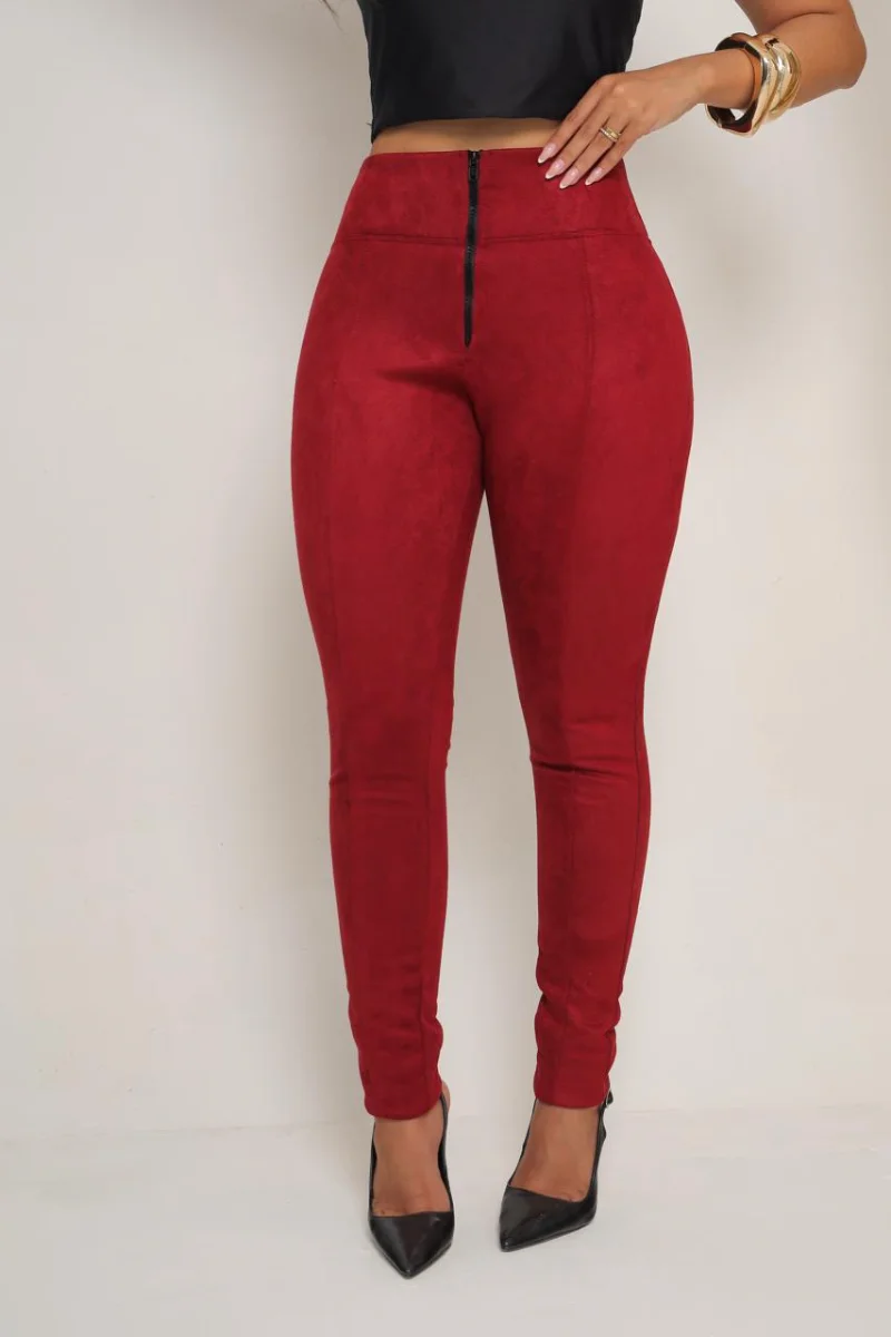 Calça Legue Escuba suede de zíper Cor vinho - 3