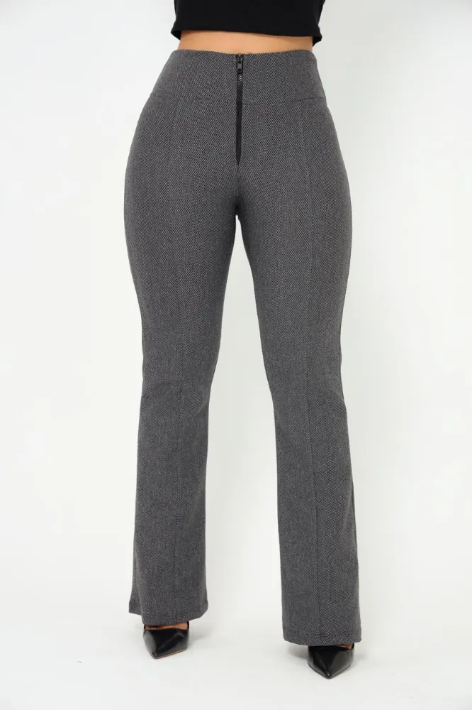 Calça feminina Flare Cor Grafite Malha pop com zíper forrado - 3