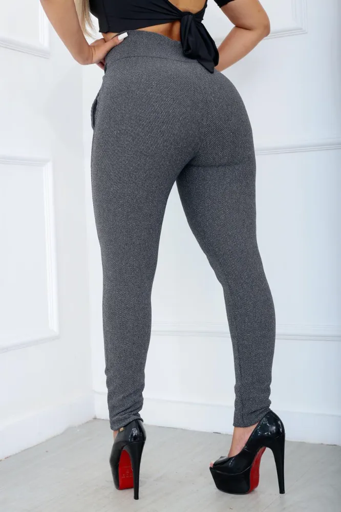 Calça leggings social Cor Grafite tecido pop com cinto fixo e com elástano cintura alta - 3