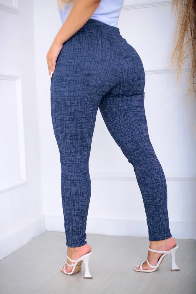 Calça leggings feminino skinny jackar mesclas Azul tecido linho com cinto fixo com muito elastano - 2