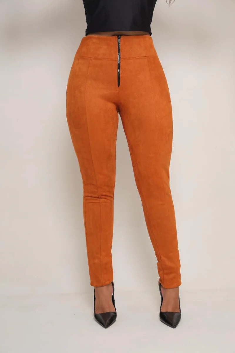Calça Legue Escuba suede de zíper Cor caramelo - 3