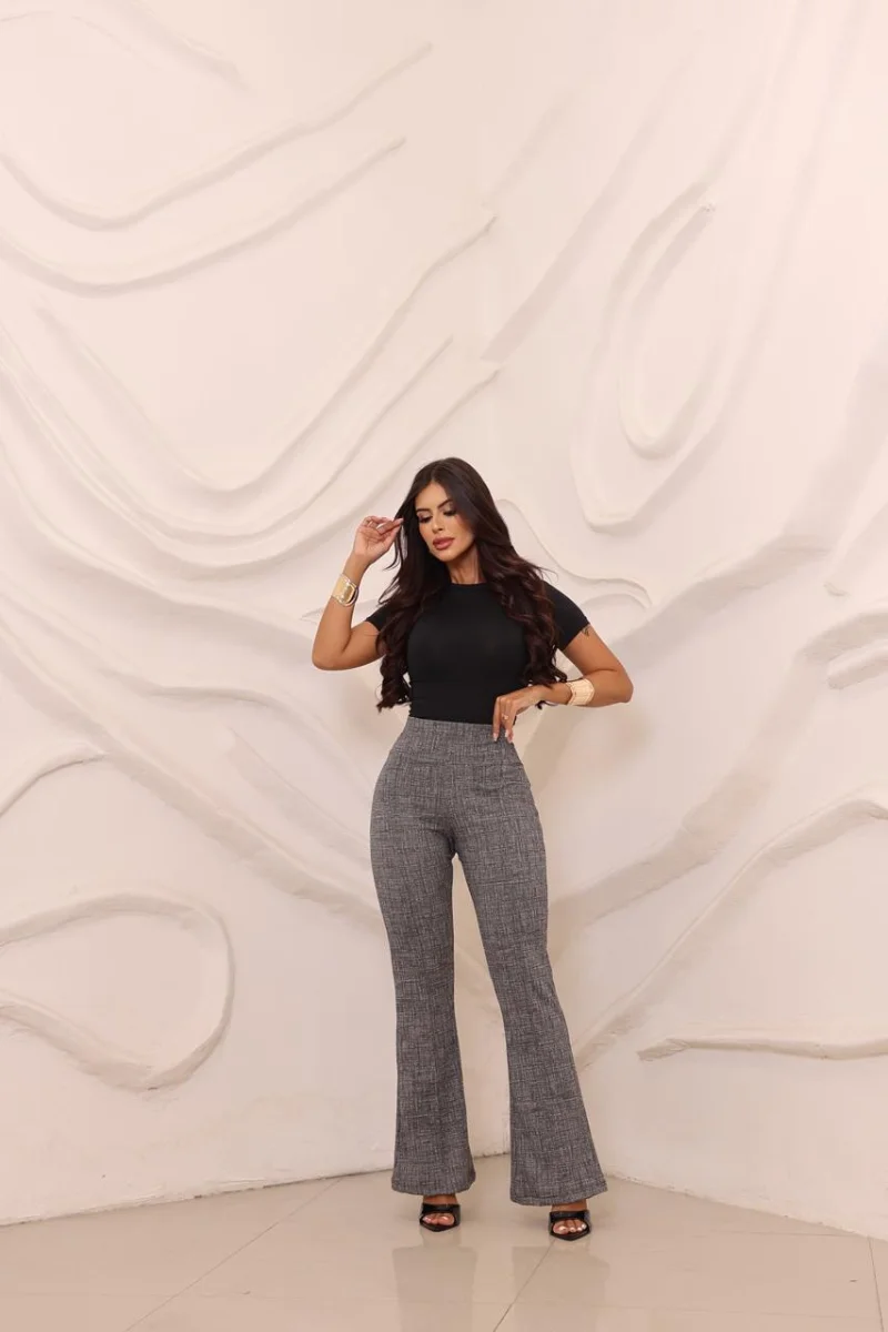 Calça Flare jackar linho com bolso atrás – Cinza clara mescla - 2