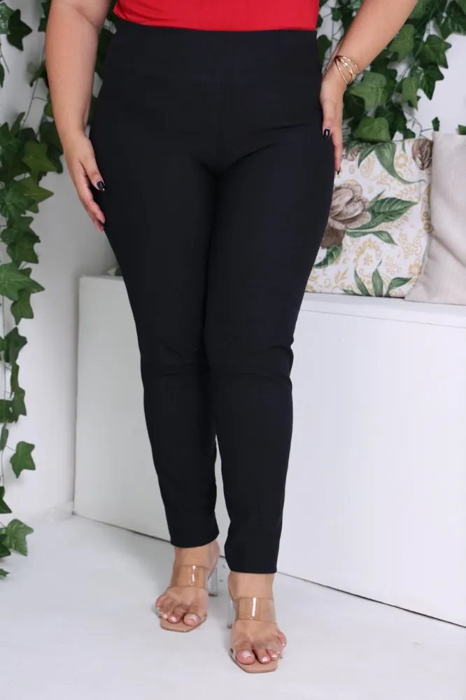 Calça Legging Jeans Malha Cotton Preto liso Plus Size feminina - 4