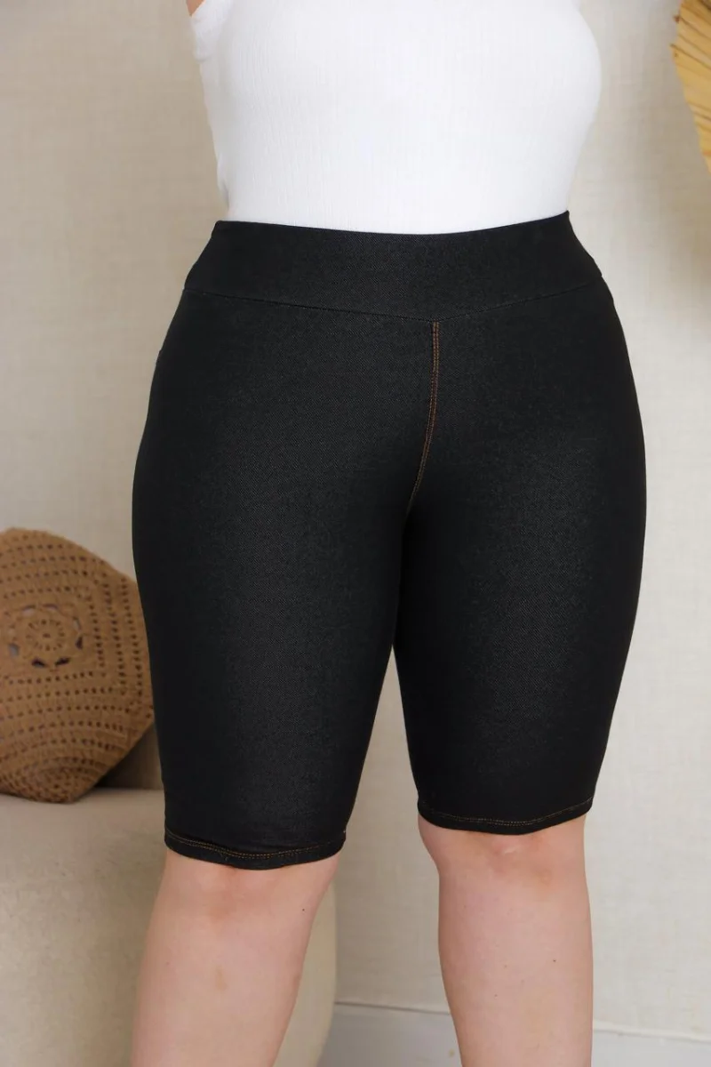 Bermudas imitação de jeans Cor preta jeans plus size - 4