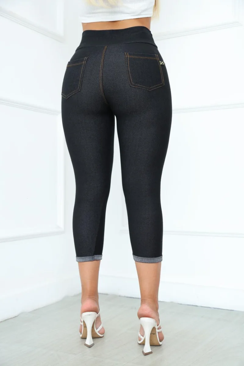 Capri jeans Preto malha Cotton feminina com todo o conforto e cheia de charme - 3