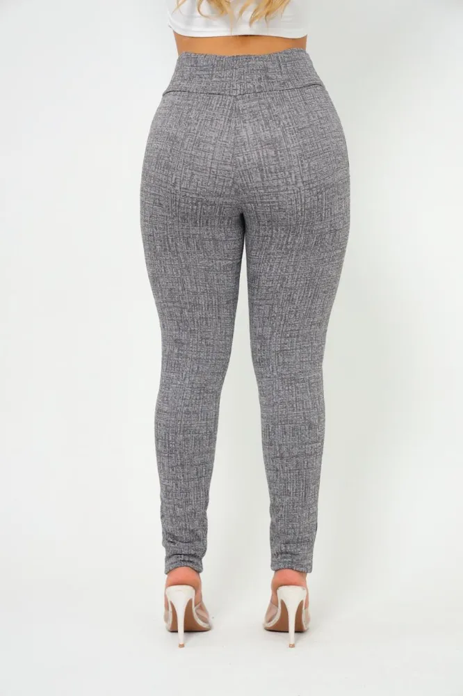 Calça leggings feminino skinny jackar mesclas Cinza claro tecido linho com cinto fixo com muito elastano - 3