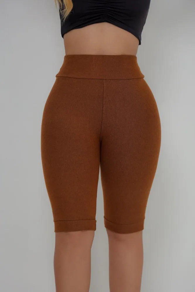 Bermuda Jeans Cotton Malha PA Cor Caramelo Cintura Alta - 3