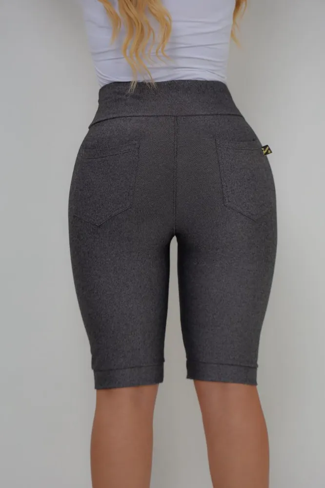 Bermuda Jeans Cotton Malha PA Cor Cinza Grafite Cintura Alta - 3