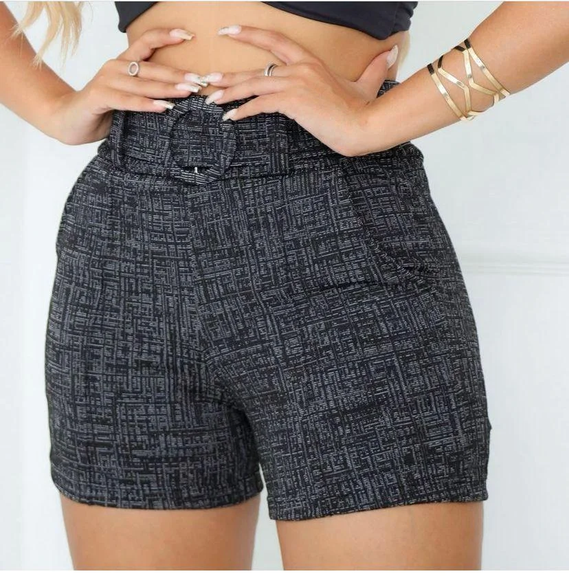 Short Feminino jackar linho Preta Mescla com cinto fixo com elastano - 2