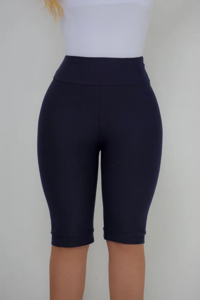 Bermuda Jeans Cotton Malha PA Cor Azul Marinho Cintura Alta - 2