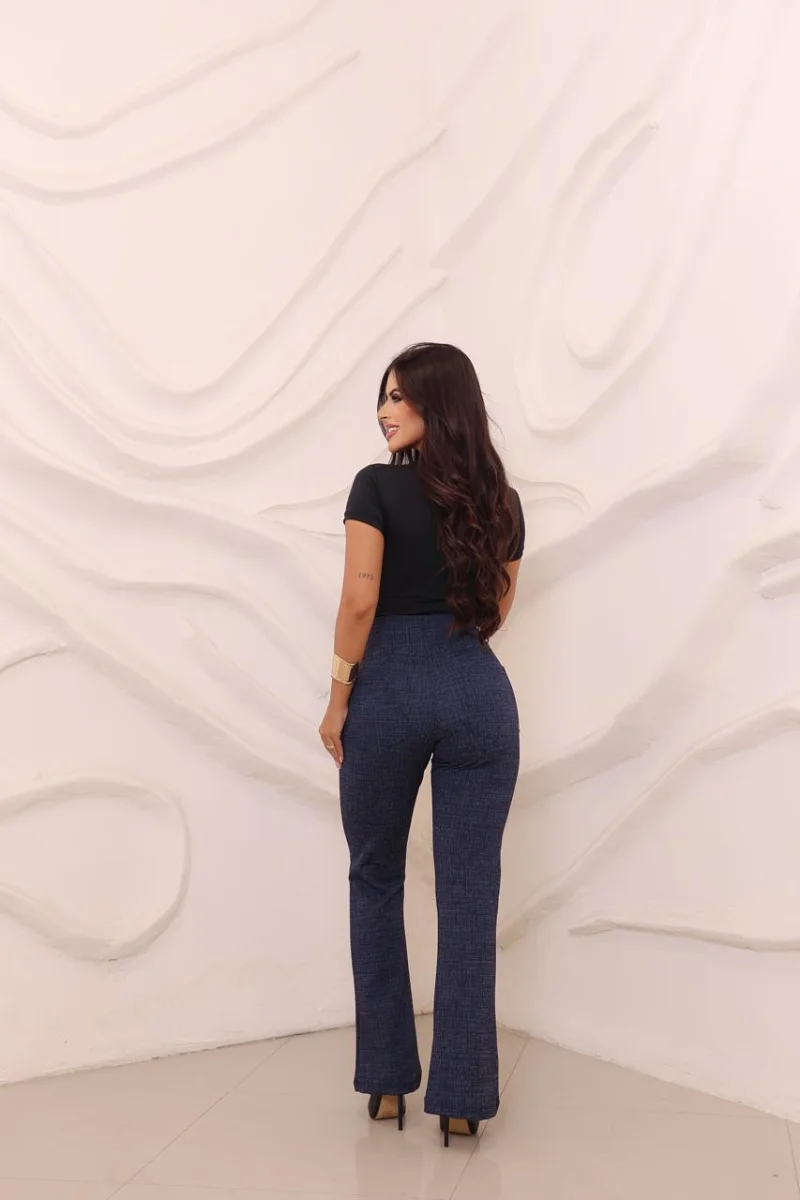 Flare jackar linho com bolso atrás – Azul mescla - 2