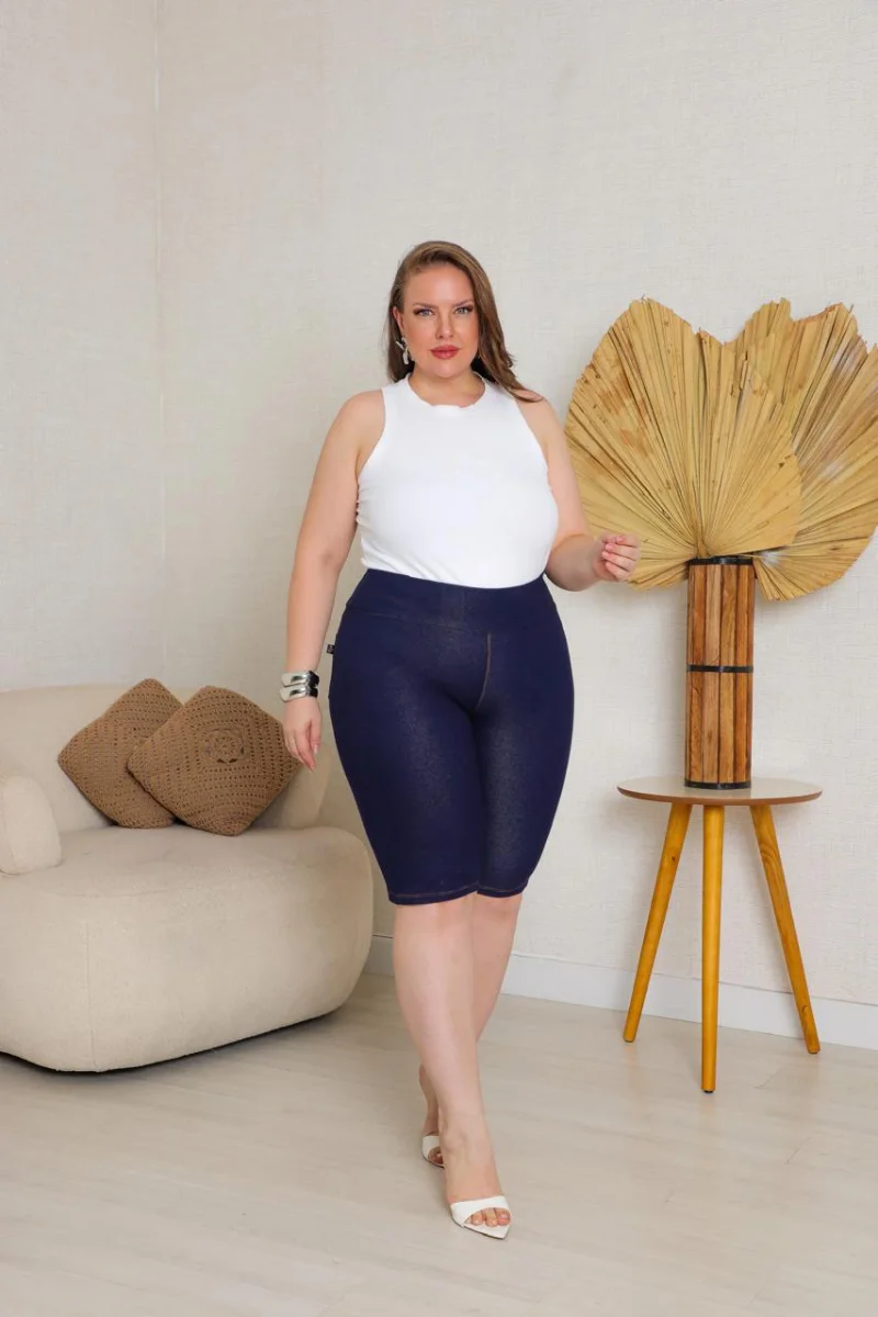Bermudas imitação de jeans Cor azul jeans