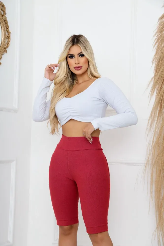 Bermuda Jeans Cotton Malha PA Goiaba Cintura Alta - 2