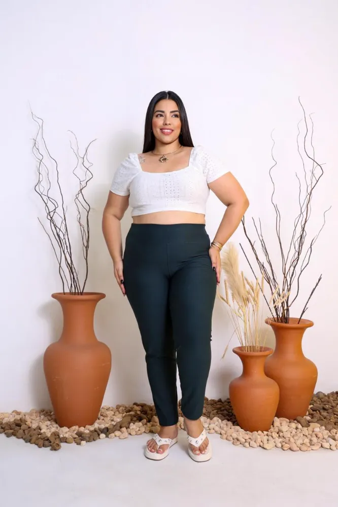 Calça Legging Jeans Malha Cotton Verde Musgo Plus Size feminina - 2