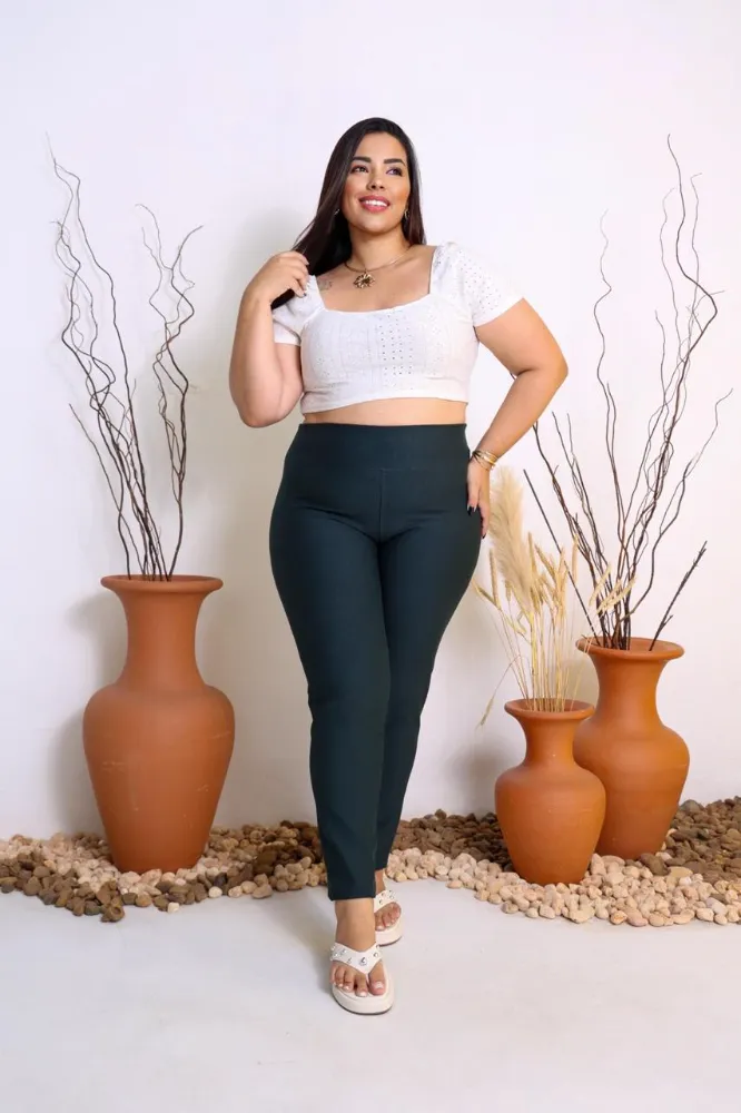 Calça Legging Jeans Malha Cotton Verde Musgo Plus Size feminina