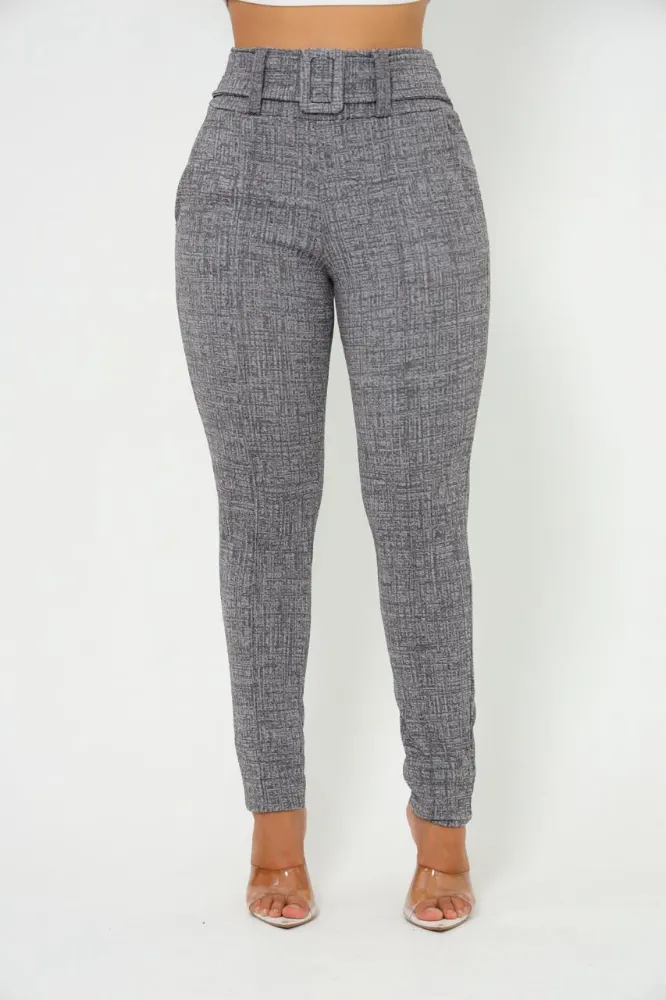 Calça leggings feminino skinny jackar mesclas Cinza claro tecido linho com cinto fixo com muito elastano - 2