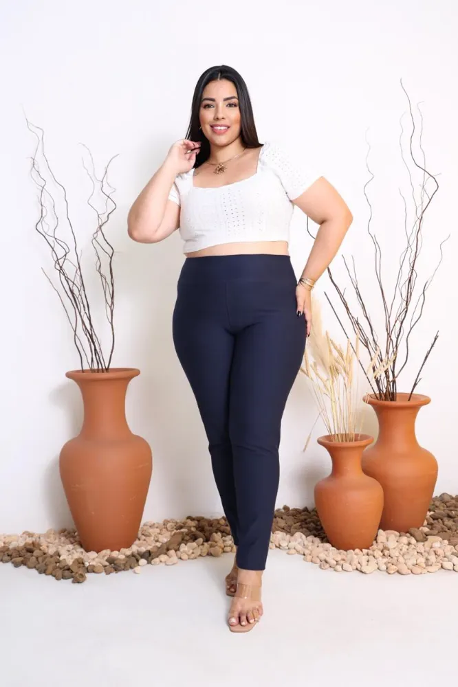 Calça Legging Jeans Malha Cotton Azul Marinho Plus Size feminina - 3