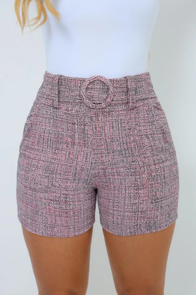 Short Feminino jackar linho Rosa Mesclada com cinto fixo com elastano - 4