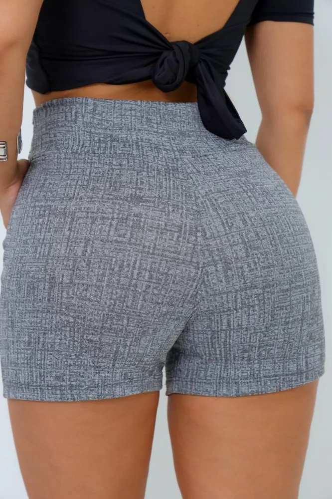 Short Feminino jackar linho Cinza Clara Mescla com cinto fixo com elastano - 2