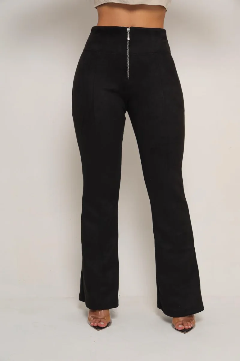 Calça Flare Escuba suede de zíper Cor preta - 4