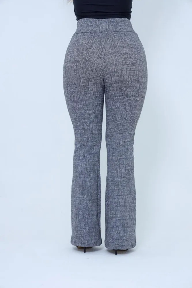 Calça flare social bailarina jacquard linho Cinza clara com cinto fixo com bastante elastano e cintura alta - 2