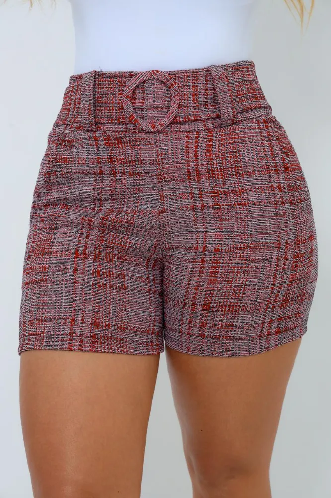Short Feminino jackar linho Vermelha Mesclada com cinto fixo com elastano - 3