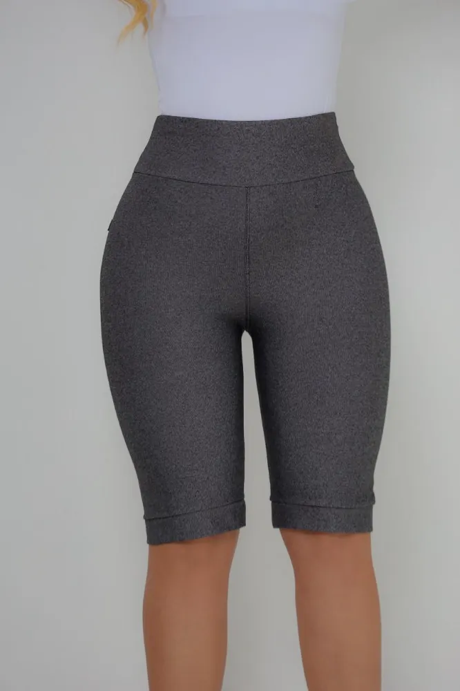 Bermuda Jeans Cotton Malha PA Cor Cinza Grafite Cintura Alta - 4