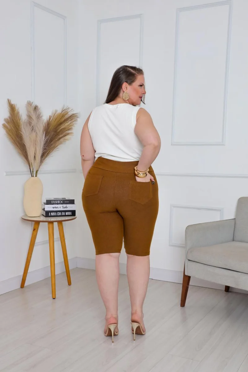 Bermudas imitação de jeans Cor Caramelo - 3