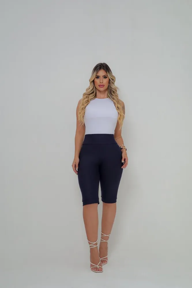 Bermuda Jeans Cotton Malha PA Cor Azul Marinho Cintura Alta - 3