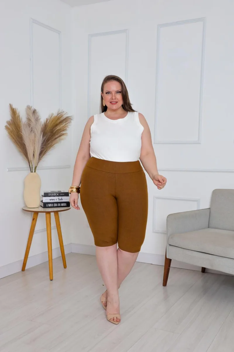 Bermudas imitação de jeans Cor Caramelo - 2